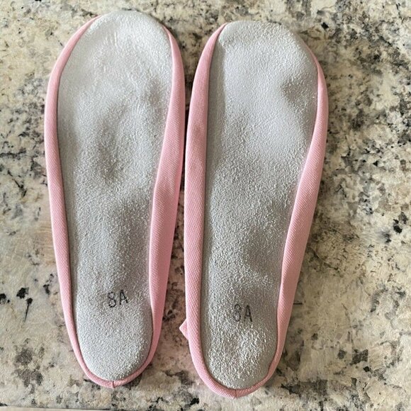 Dance Slippers Size 8 Suede Leather, Nylon, Cotton Pink Washable. - Picture 2 of 2